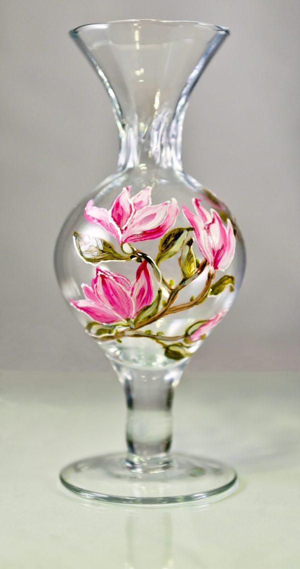 vaza unicat pictata manual cu magnolii